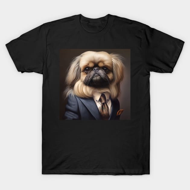 Pekingese Dog in Suit T-Shirt by Merchgard